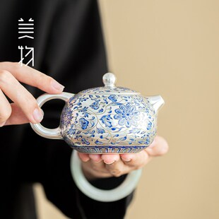 轻奢高档鎏银陶瓷茶壶功夫茶具宫廷风瓷胎包银壶酒壶泡茶 2024新款