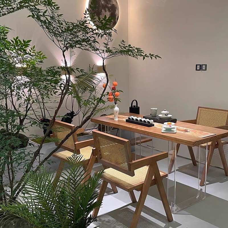 实木阳台茶桌大板胡桃木色简约组合办公室接待泡茶桌椅大长桌茶台
