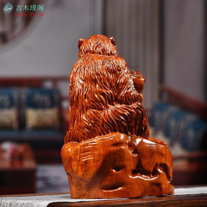花梨木雕生肖猴子摆件龙龟满载而归实木家居饰品客厅红木开业礼品