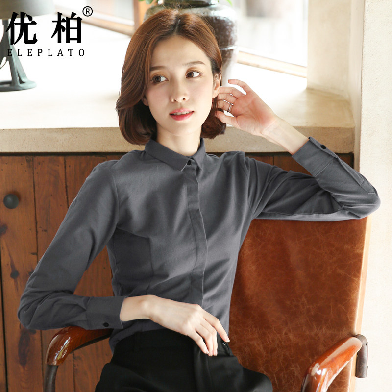 灰色磨毛衬衫女长袖m秋冬新款工装灯芯绒加厚黑色高级职业保暖衬