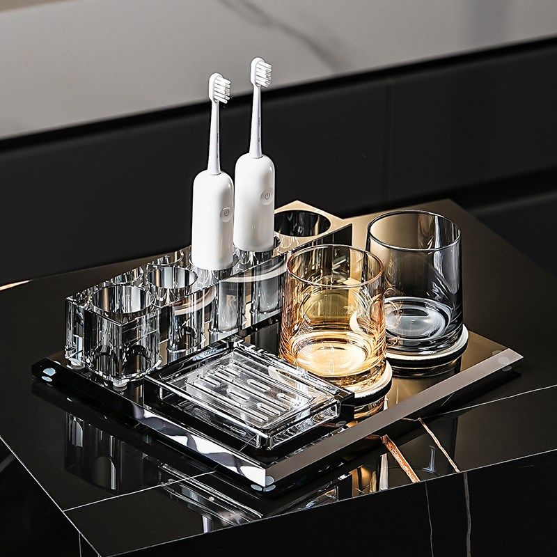 高级感水晶现代岩板台面洗漱套装牙刷牙杯置物架卫生间收纳架托盘