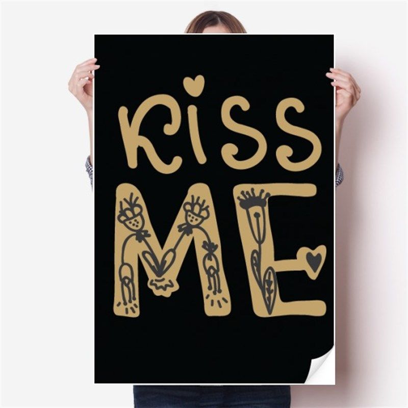 吻我金英文手写艺术字海报贴纸80x55cm墙贴纸卧室家居装饰