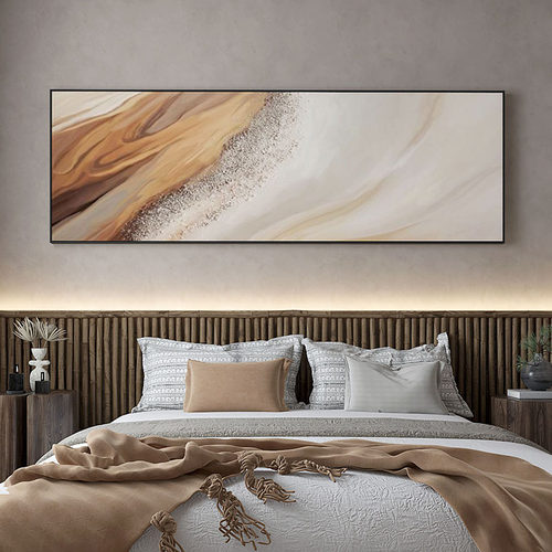 卧室床头装饰画现代简约背景墙艺术抽象挂画横版侘寂风高级感壁画