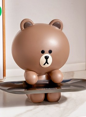 布朗熊桌面摆件高级感玄关收纳摆件托盘生日乔迁送礼ins装饰摆件