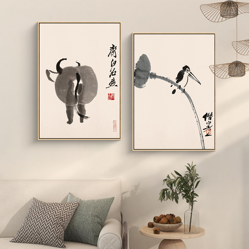 新中式装饰画齐白石客厅沙发背景墙壁画寓意好的玄关茶室饭厅挂画