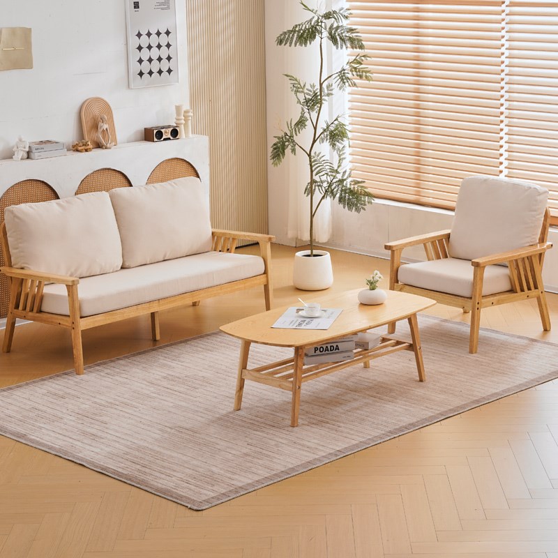 冬夏两用全实木布艺小户型沙发双三人位 1.8米原木风日式简约客厅