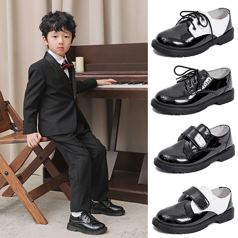 儿童表演出鞋白色学生单鞋礼仪花童鞋英伦风春秋女黑色男童小皮鞋