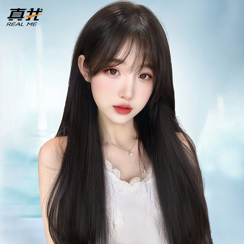 假发女长发c真发全真人发黑长直全头套蕾丝自然高端无痕真发假发