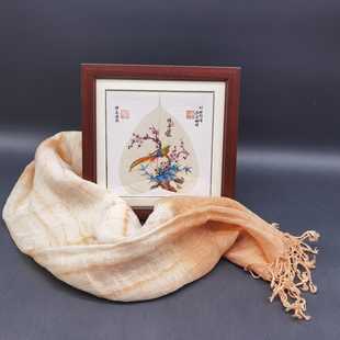 重庆特色礼物非遗天然叶脉画+荣昌夏布围巾组合套装礼盒纪念品