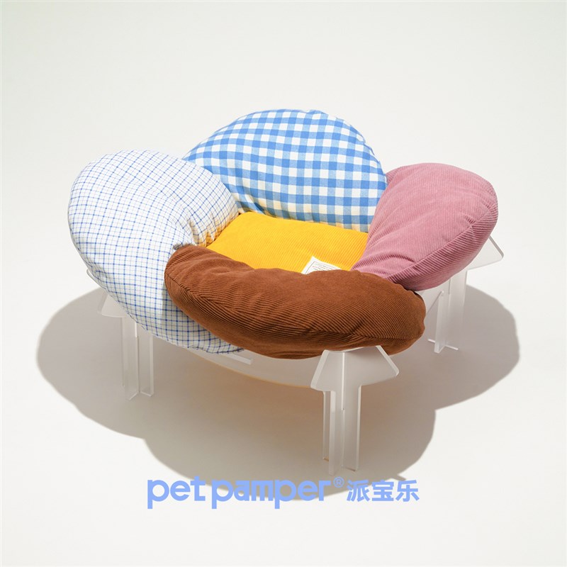 多巴胺拼色花瓣猫窝防潮透气亚克力原木色床架套装小型犬猫咪窝垫