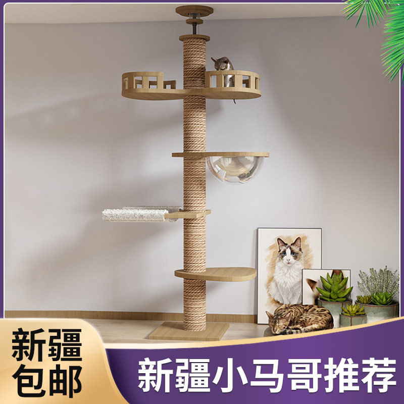新疆包邮顶天立地猫爬架猫玩具猫抓板实木加粗稳固顶X天立 地猫柱