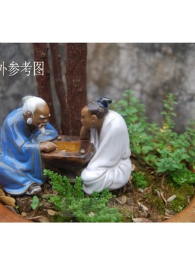 二人对棋下棋围棋雅趣陶瓷摆件家居书桌台屏风装饰品假山盆景配件
