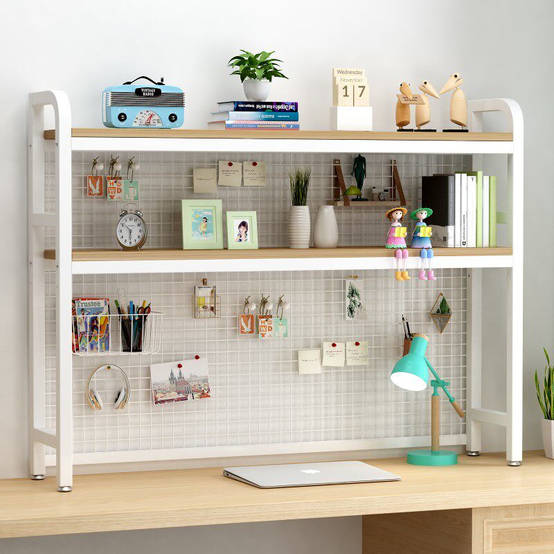 网格桌面书架 两层铁艺桌上x置物架双层电脑书桌上的多层收纳架子