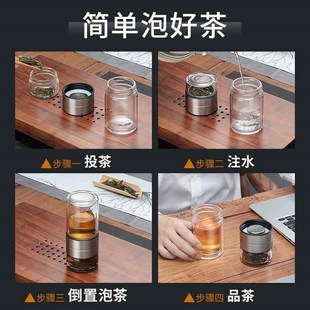 茶水分离泡茶杯男女迷你双层隔热玻璃过滤便携商务简约水杯子