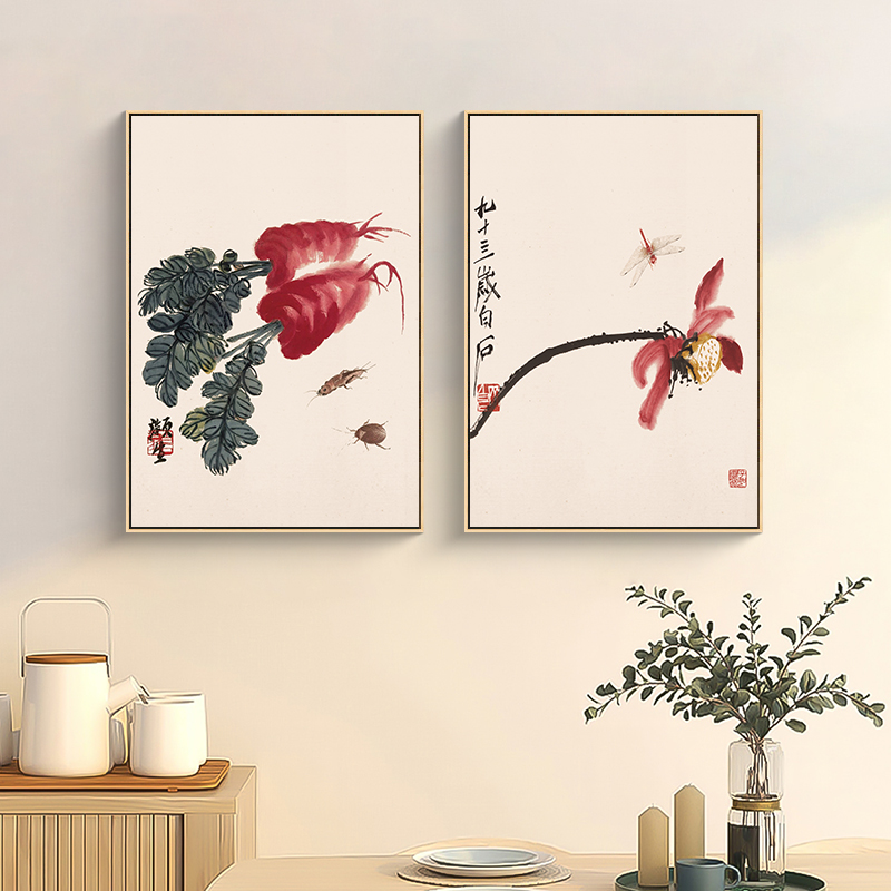 新中式装饰画齐白石客厅沙发背景墙壁画寓意好的玄关茶室饭厅挂画
