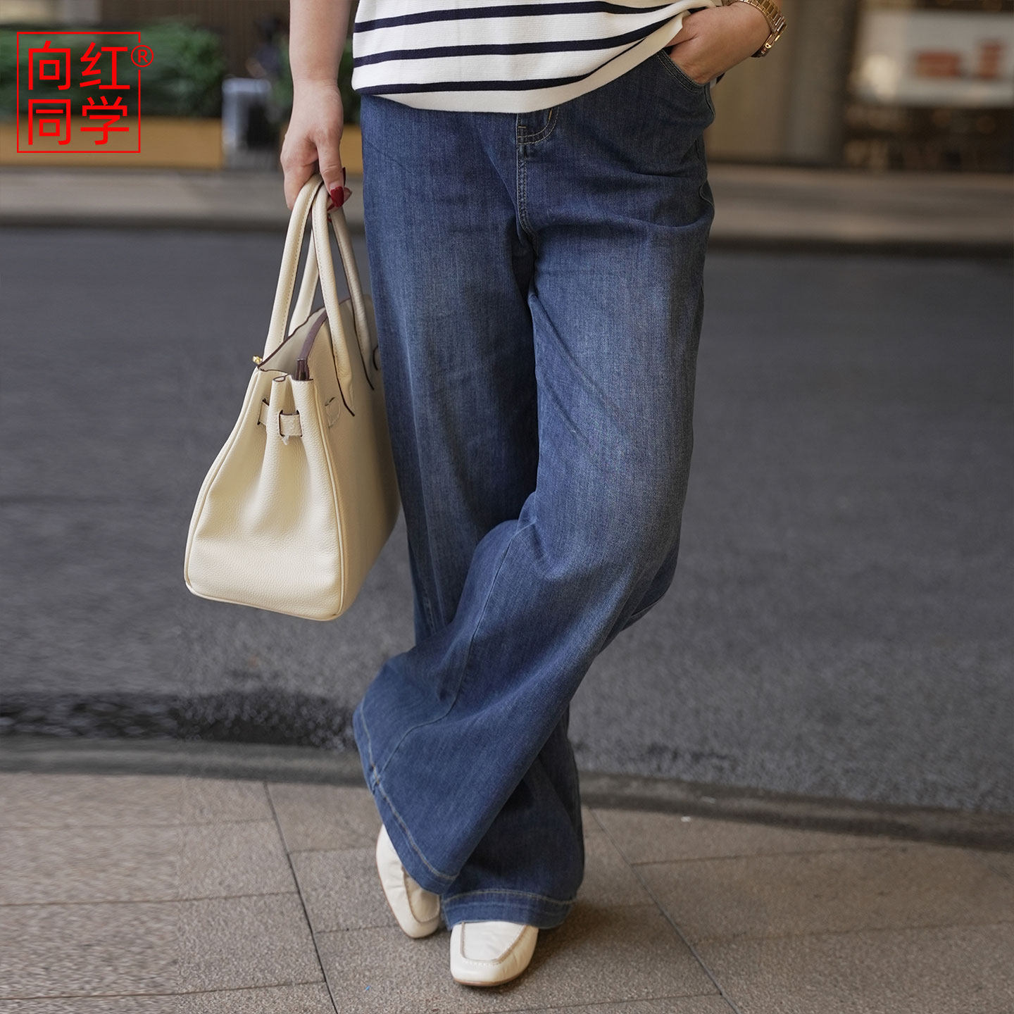向红同学女装2026夏季经典宽松直筒水洗大码牛仔裤休闲长裤KZ036