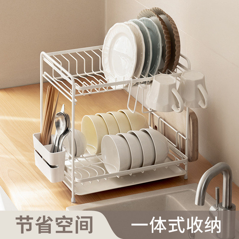 懒角落厨房置物架台面双层碗碟收纳层架盘I子筷子砧板餐具杯具沥