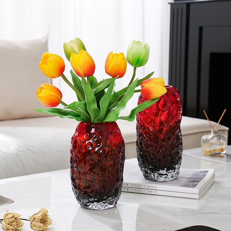 手工琉璃渐变熔岩花瓶摆件简约客厅花器插花玄关茶几样板房装饰品