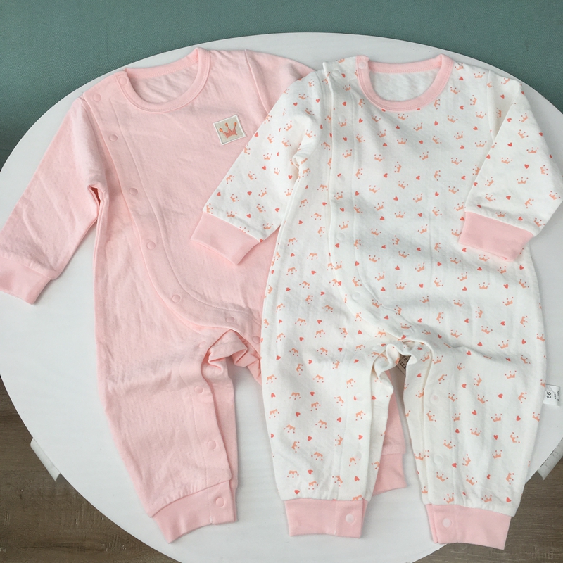 66-90码婴儿纯棉爬服男女宝宝长款连体衣春秋季新生儿哈衣斜开扣