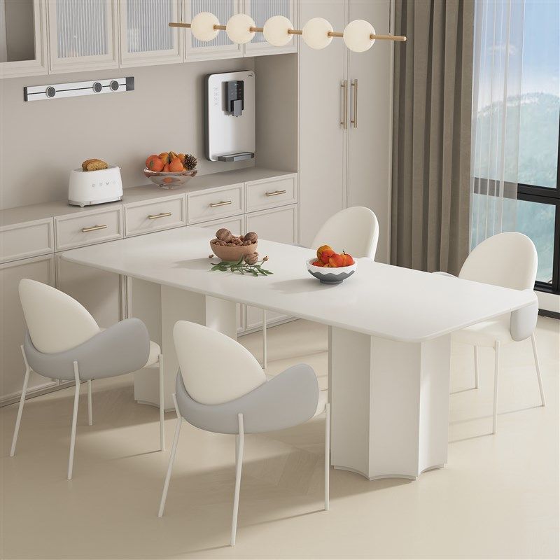 网红奶油风餐桌椅组合现代家用餐厅桌子椅子岩板饭桌2024新款高端,住宅家具,岩板餐桌,淘宝优惠券,粉丝福利购,淘宝优惠卷