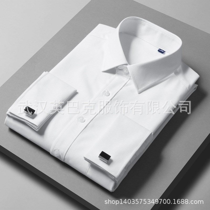 法式衬衫男长袖商务正装胖子新郎结婚婚礼袖扣男士加大码白色衬衣