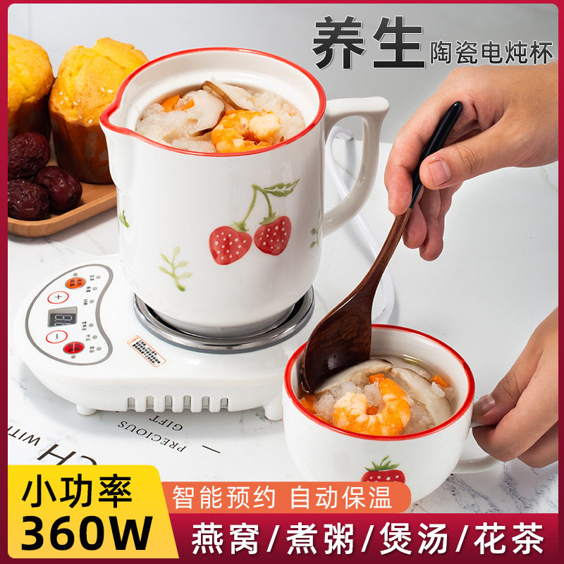 迷你办公室陶瓷养生电炖杯全自动煮粥杯小炖杯电Q热奶加热水杯1人