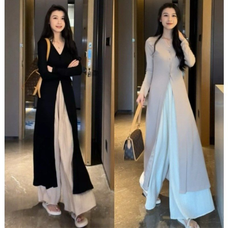 风温柔穿防晒高级茶系搭女长款开衫套装裙裤一整套垂感Z两件套新