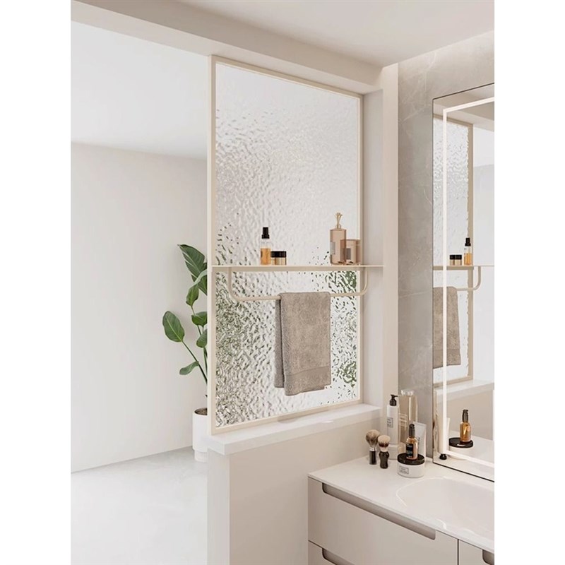 奶油风卫生间半墙屏风干湿区洗手台简约置物架隔断不锈钢碳钢定制