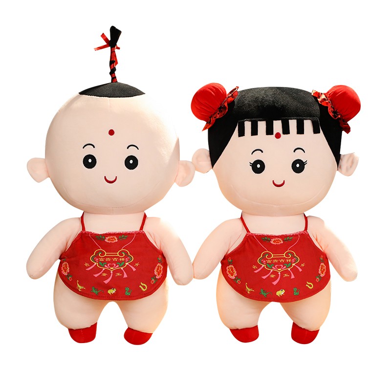 中式压床娃娃一对结婚新款高档婚庆用品毛绒玩具礼物婚房布置公仔