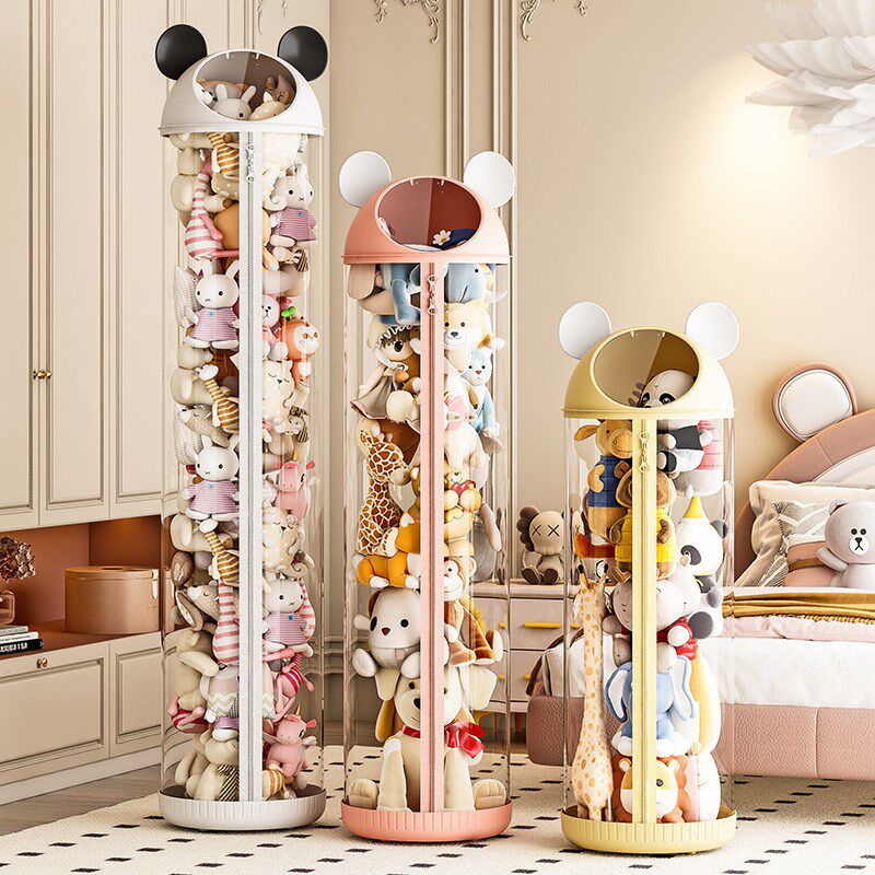 娃娃收纳桶玩貝收纳筒毛绒玩偶布整理收纳儿童公仔透明收纳拉链款