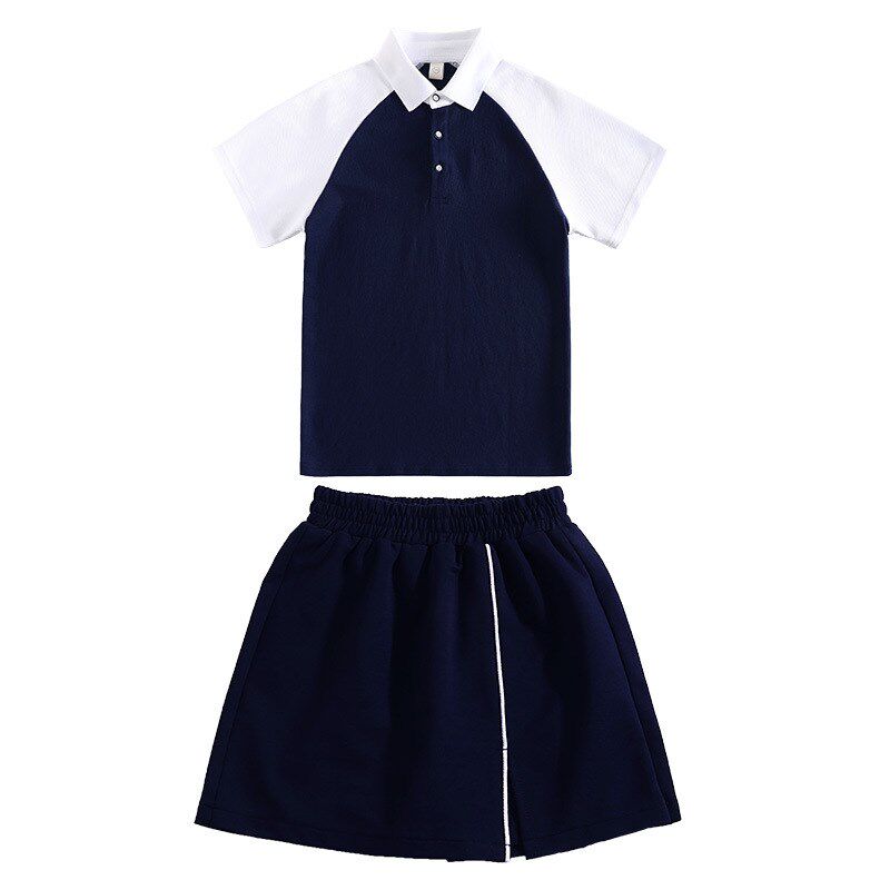 中学生校服夏装套装运动学院风蓝色小学生班服动动套装毕业照班服