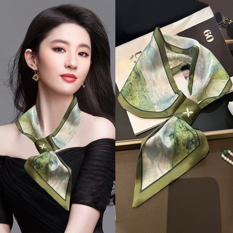 小丝巾女b2025新款夏季薄款气质细窄懒人免系流行脖子护颈围巾领