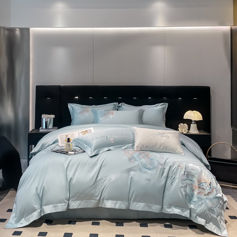 欧式风100支床品长绒棉全棉四件套纯棉床单被套刺绣花卉床上用品