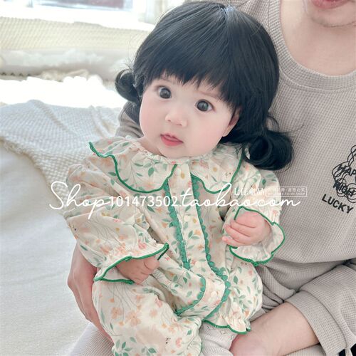 婴儿连体衣夏f季薄款长袖无骨新生宝宝哈衣春秋儿童纱布家居服