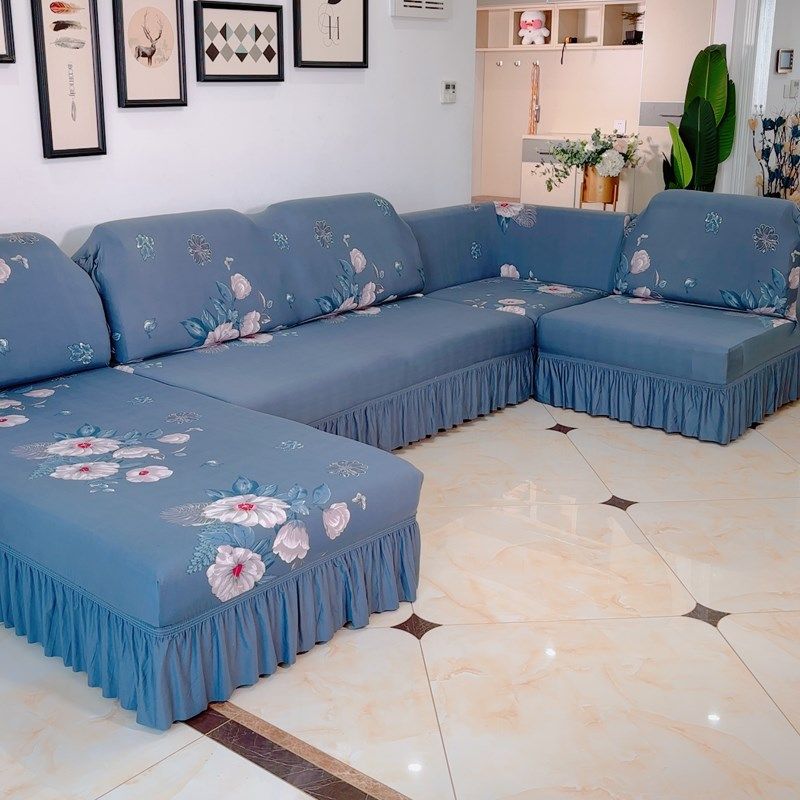 无扶手全包裙摆款沙发套贵妃式组合简G约中式沙发罩定制脚踏靠头