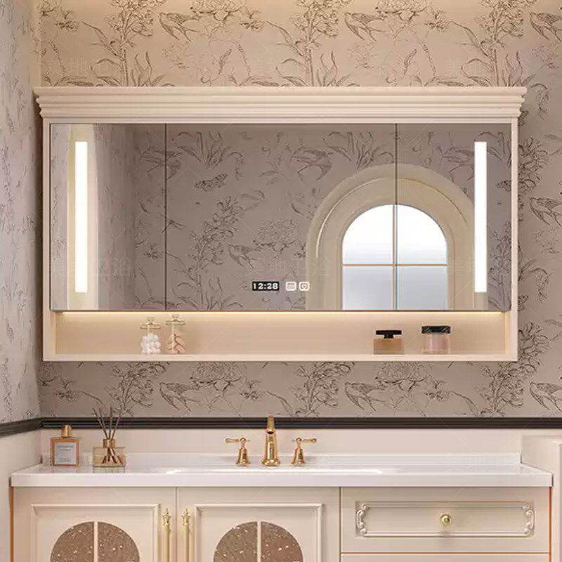 橡木烤漆智能单独浴室镜柜卫生间挂墙式带灯除雾实木镜箱尺寸定制