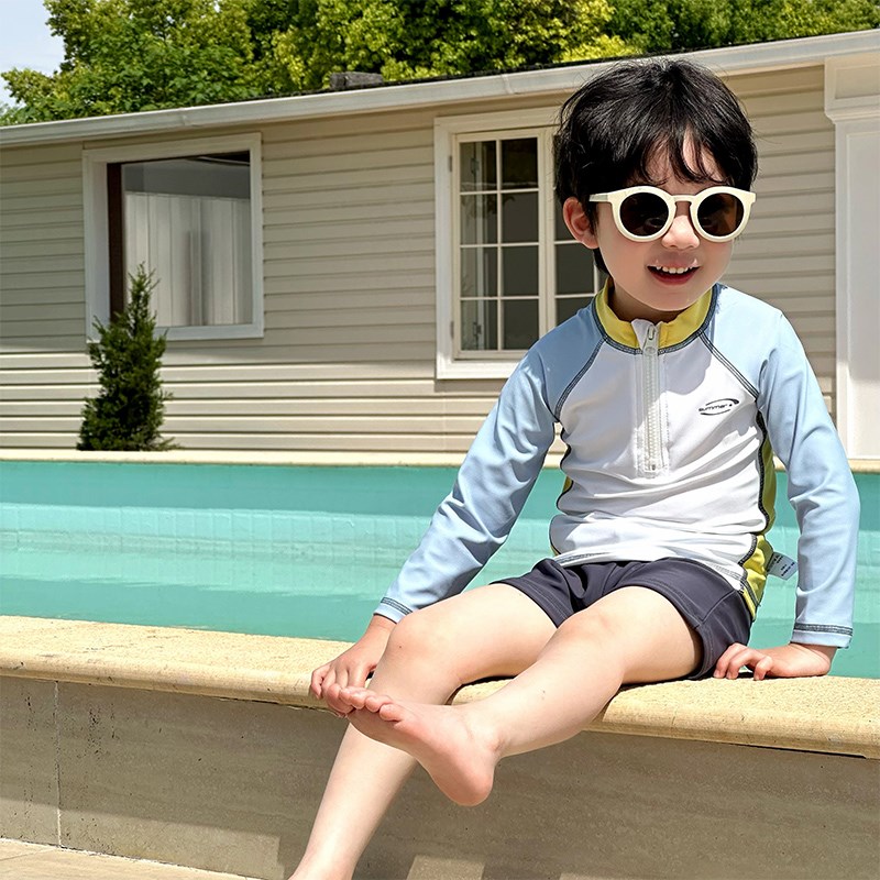 儿童泳衣夏季2026新款男宝宝两件式海边套装男P童可爱长袖温泉游