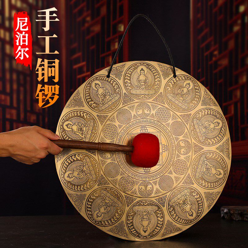 铜锣摆件黄铜响器瑜n伽音疗浴尼泊尔手工大镲摆件擦锣道具乐器铜