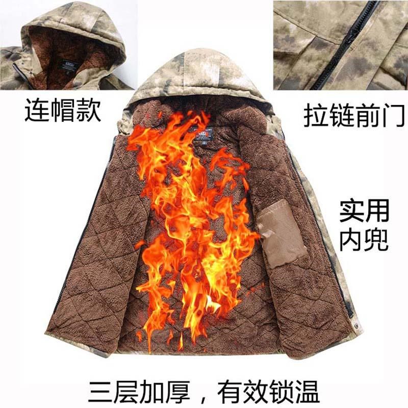 迷彩棉大衣男短款加绒加厚宽松防水防寒保暖棉服冷库劳保棉袄套装
