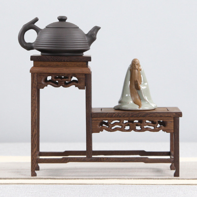 鸡翅木紫砂壶架子茶具架小博古架置物架实M木高低小多宝阁摆件底