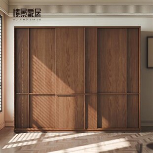 北美黑胡桃全原木对开衣柜家x用卧室简约现代小户型骨骼线衣柜衣