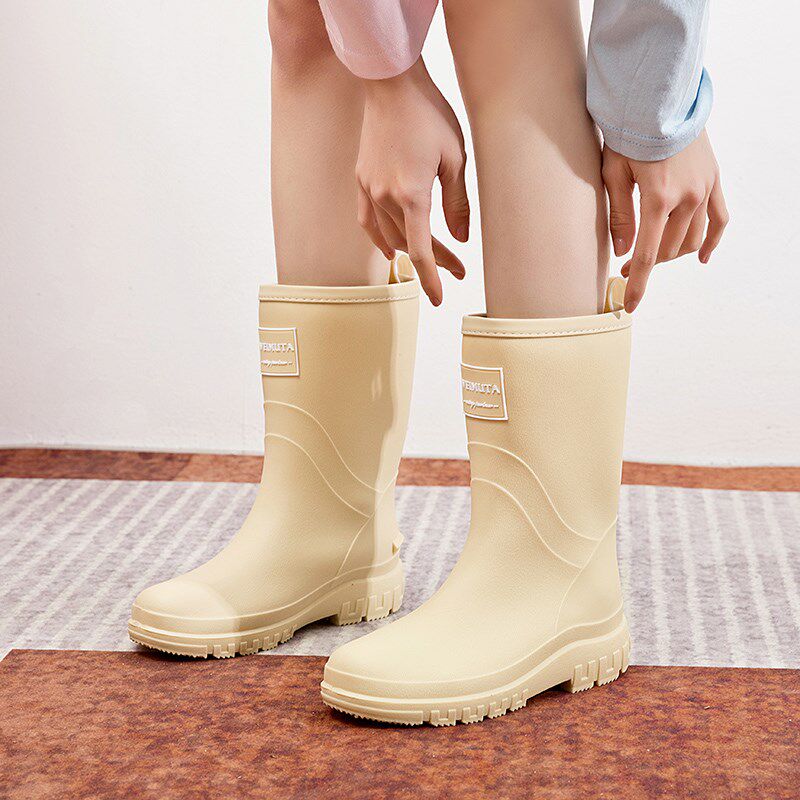 时尚雨鞋女成人冬季加绒雨靴中筒水鞋G防滑防水靴厨房洗车外穿胶