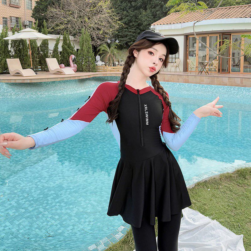 大码泳衣女2025新款连体胖mm遮肉E显瘦长袖长裤防晒冲浪潜水服泳