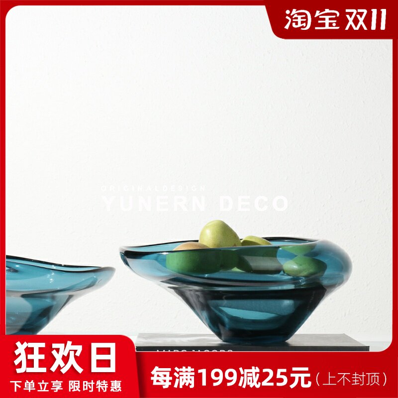 简约现代玻璃水果盘样板房间客厅C餐桌茶几收纳托盘售楼处家居摆