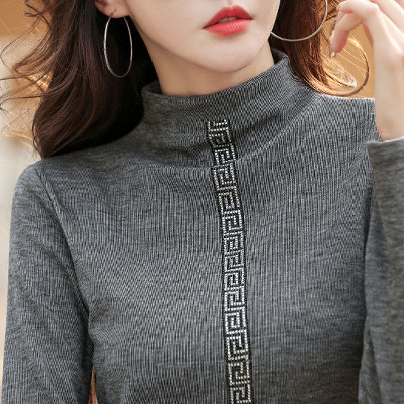双面绒半高领长袖t恤女大码洋气保暖奶奶秋衣t桖中老年妈妈打底衫