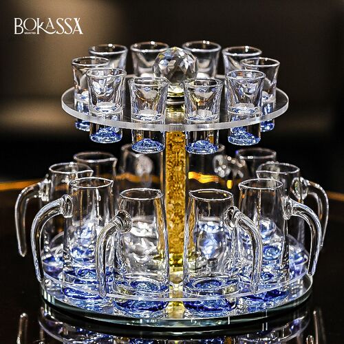 个性蓝山白酒杯h分酒器套装水晶玻璃高档金箔一口小酒杯分酒壶套