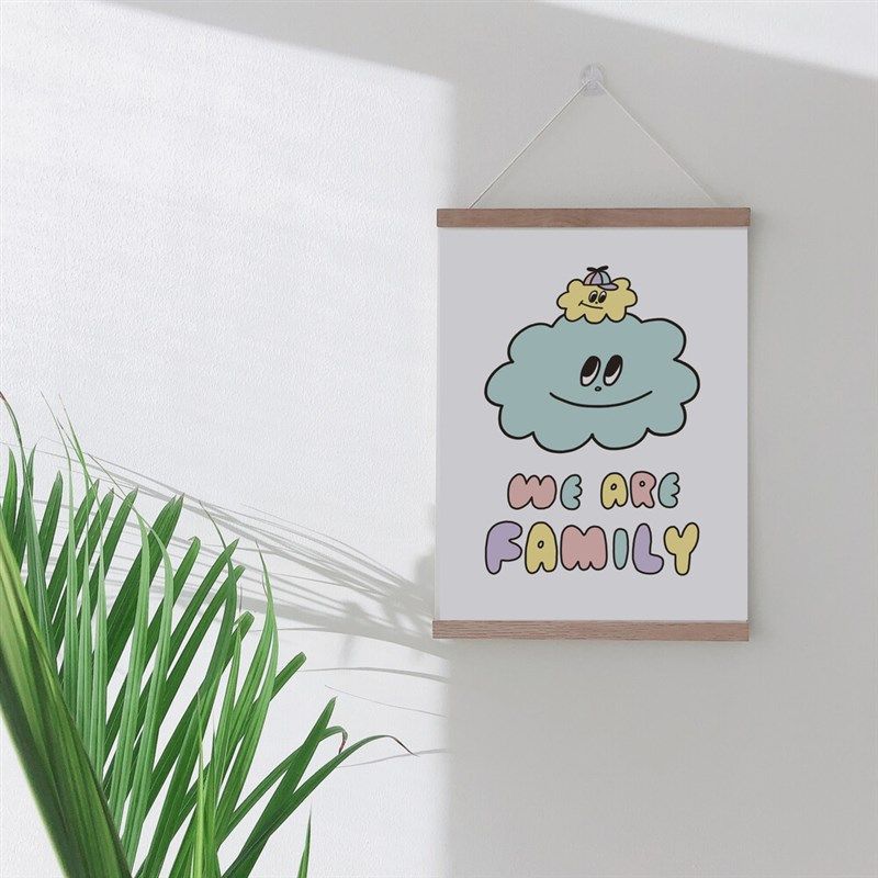 韩国ins手绘风可爱卡通动物花卉海报儿童房卧室装饰画实木挂轴画