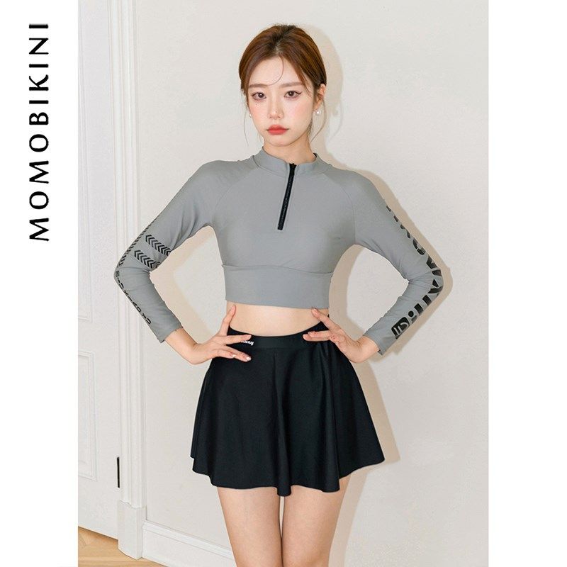 女孩游泳衣女款长袖防晒泳池保守分体式小胸聚拢泡温泉冲浪潜水服