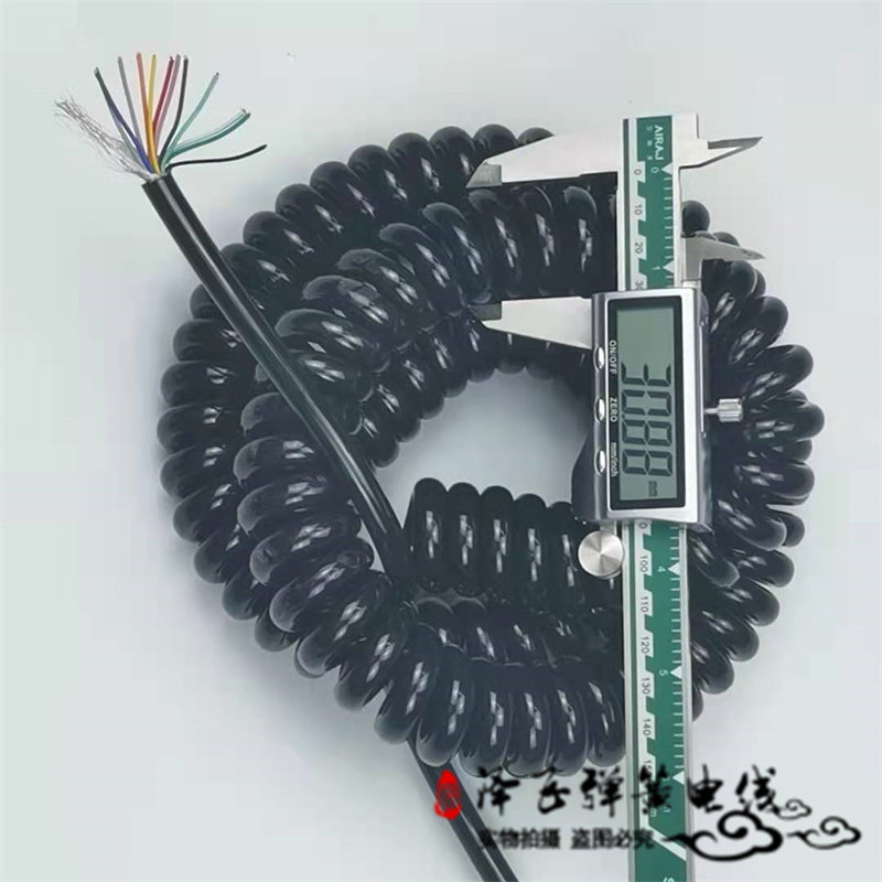 弹簧线屏蔽信号线9芯10芯12芯17芯25芯0.2平方黑色伸缩.螺旋电缆
