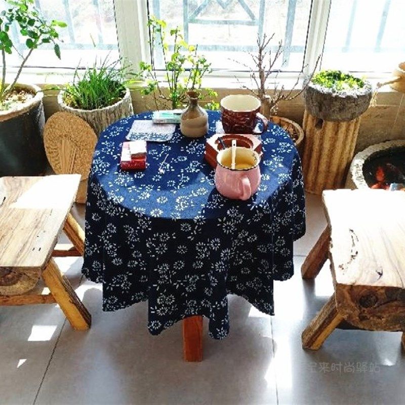 乌镇老粗布台布纯手工蜡染圆桌布全棉蓝印花布厚款可订做方桌布,居家布艺,桌布,淘宝优惠券,粉丝福利购,淘宝优惠卷